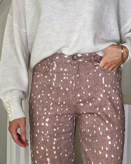 High Waist Straight Leg Jean - Deer Print