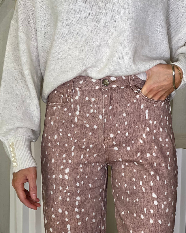 High Waist Straight Leg Jean - Deer Print