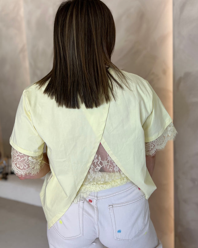 Lace Back Insert T-Shirt - Yellow