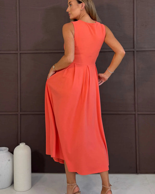 Anastasia Knot Detail Midi Dress - Coral