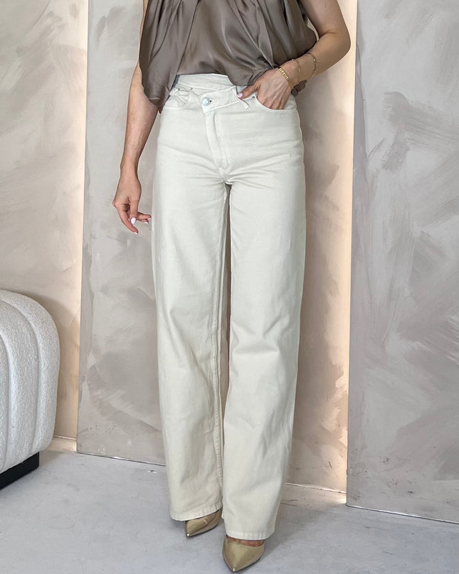 High Rise Asymmetric Jean - Beige
