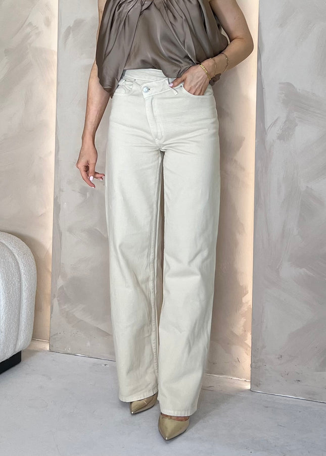 High Rise Asymmetric Jean - Beige