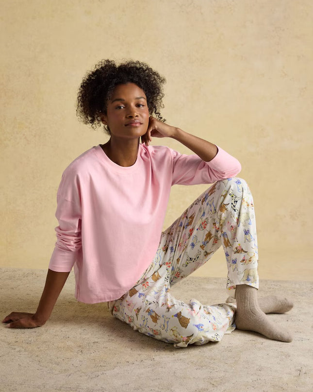 Lyla Party Dogs Jersey Cotton Pyjama Set - Pink & Cream