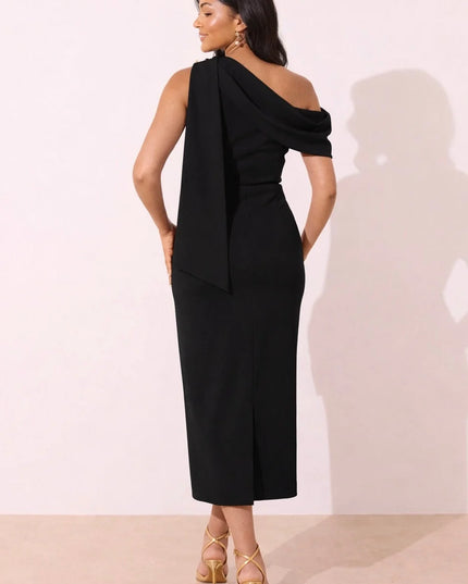 Eleni Drape Midi Dress - Black