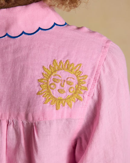 Orla Embroidered Icons Linen Shirt - Pink