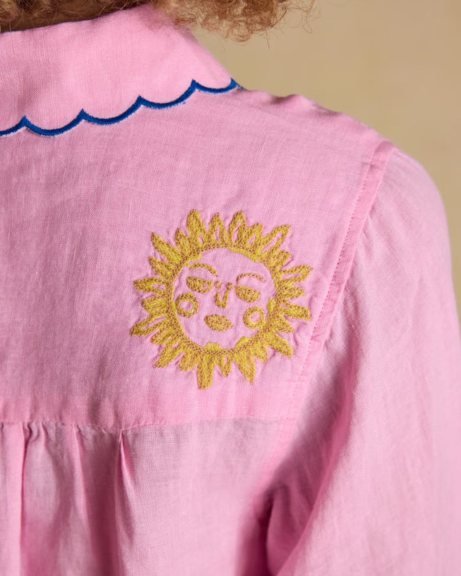 Orla Embroidered Icons Linen Shirt - Pink