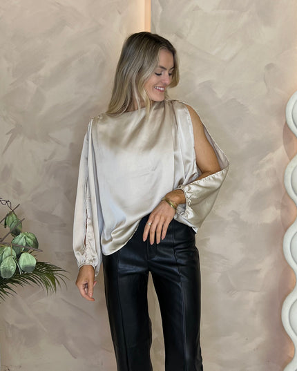 Fleur Satin Top - Champagne