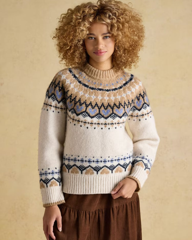 Charlie Fair Isle Knitted Jumper - Cream & Brown