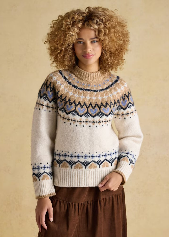 Charlie Fair Isle Knitted Jumper - Cream & Brown
