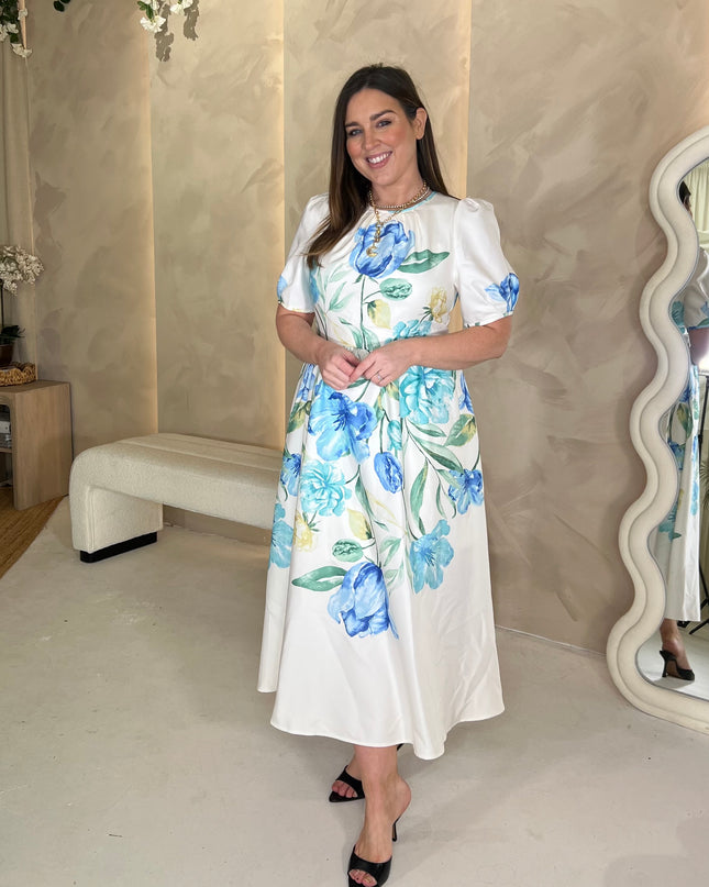 Janet Floral Midi Dress - Blue