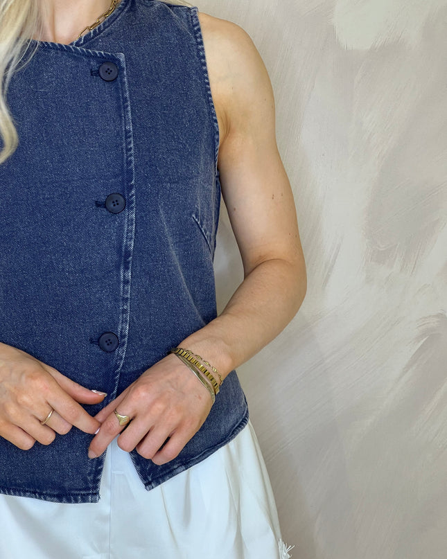 Asymmetric Soft Denim Waistcoat - Marine