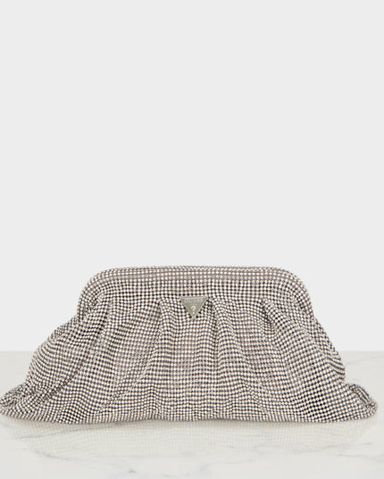 Guess Zalina Mesh Rhinestone Clutch -Silver