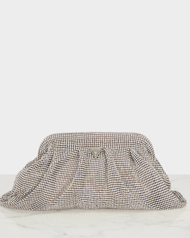Guess Zalina Mesh Rhinestone Clutch -Silver