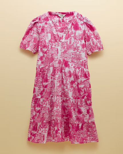 Ariella Tiered Knee Length Dress - Pink