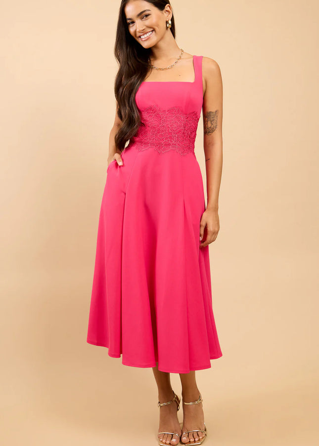 Orelia Pink Lace Detail Midaxi Dress