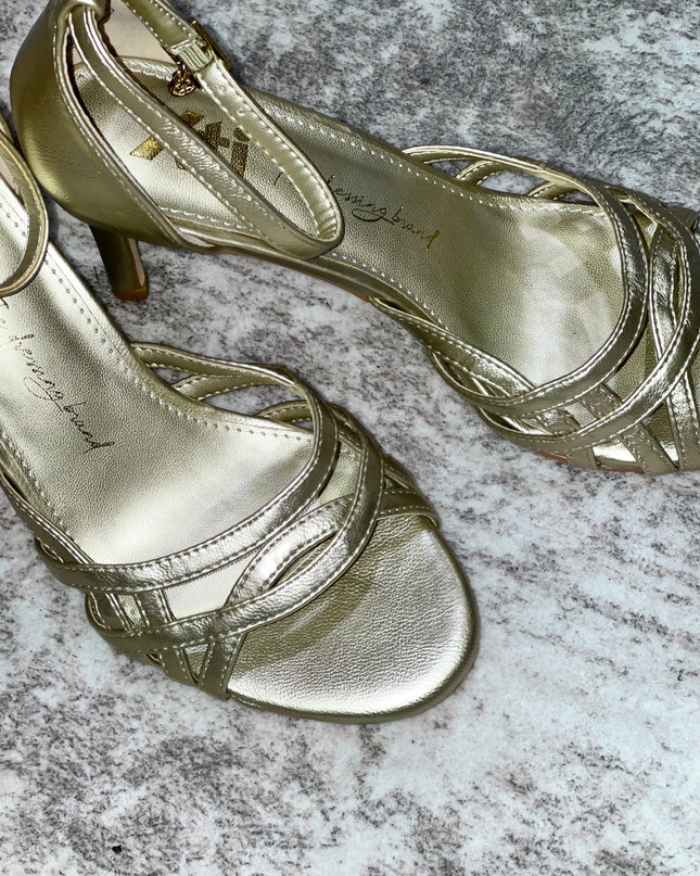 Gold Peep Toe Heeled Sandals