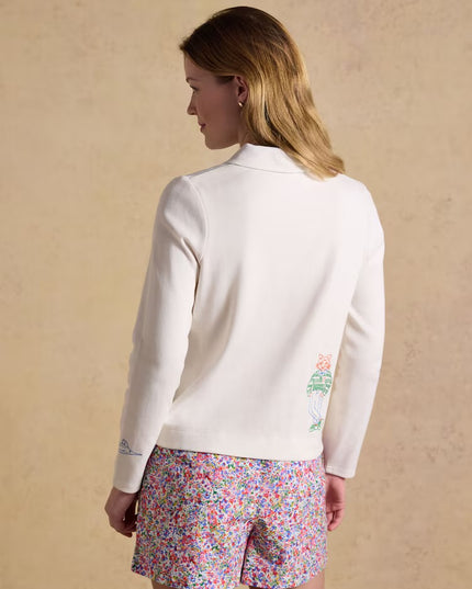 Ribbed Embroidered Jersey Cardigan - Cream