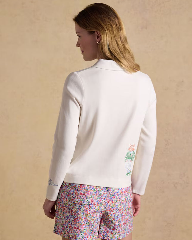 Ribbed Embroidered Jersey Cardigan - Cream