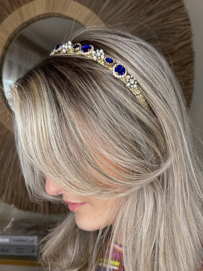 Amelia Rhinestone Hairband - Blue