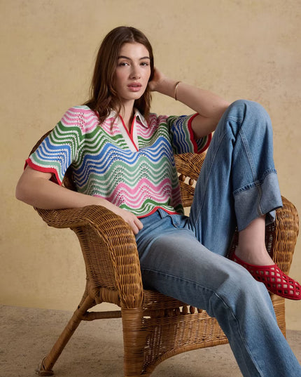 Sandy Wave Knit Collared Shirt - Multi