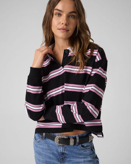 Guess Jeans Oversized Long Sleeve Polo Shirt - Black/Pink