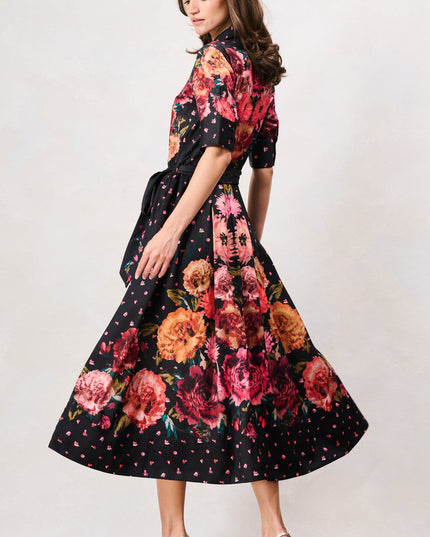 Merrielle Shirt Dress -  Black Orange Multi