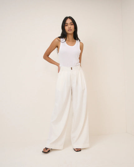 Archie Pleated Wide Leg Trousers - White