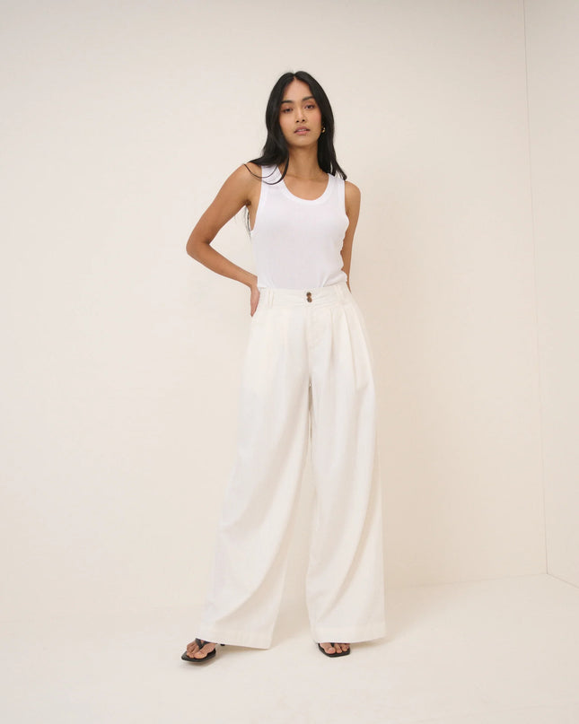 PETITE Archie Pleated Wide Leg Trousers - White