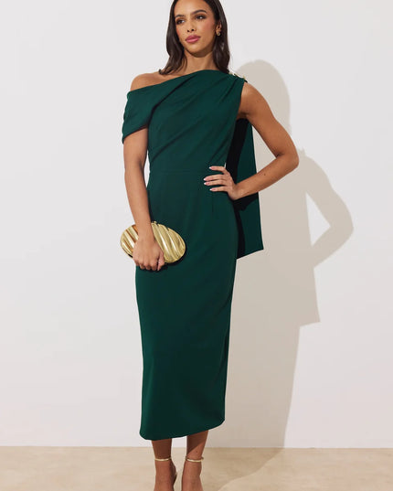 Eleni Drape Midi Dress - Forest Green