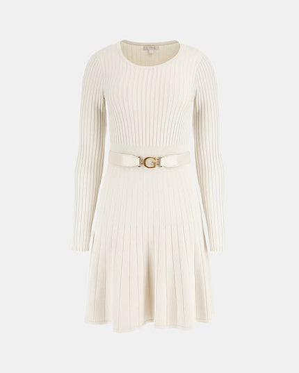 Guess Paige Pleated Mini Sweater Dress - Cream