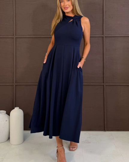 Anastasia Knot Detail Midi Dress - Navy