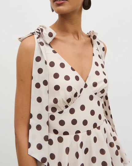 Fiore Tie Ruffle Maxi Dress - Polka Dot