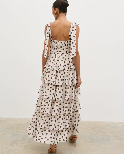 Fiore Tie Ruffle Maxi Dress - Polka Dot