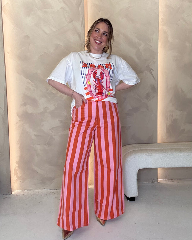 Stripe Wide Leg Trousers - Orange/Pink
