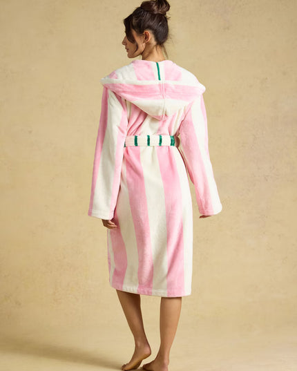 Luna Pink/Cream Stripe Hooded Fleece Dressing Gown