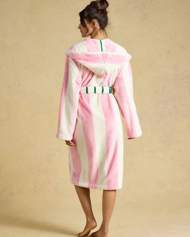 Luna Pink/Cream Stripe Hooded Fleece Dressing Gown