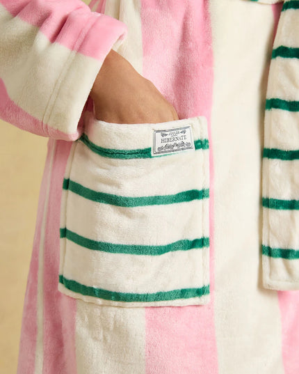 Luna Pink/Cream Stripe Hooded Fleece Dressing Gown