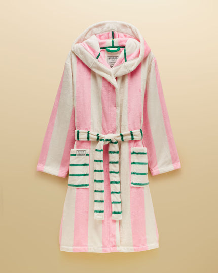 Luna Pink/Cream Stripe Hooded Fleece Dressing Gown