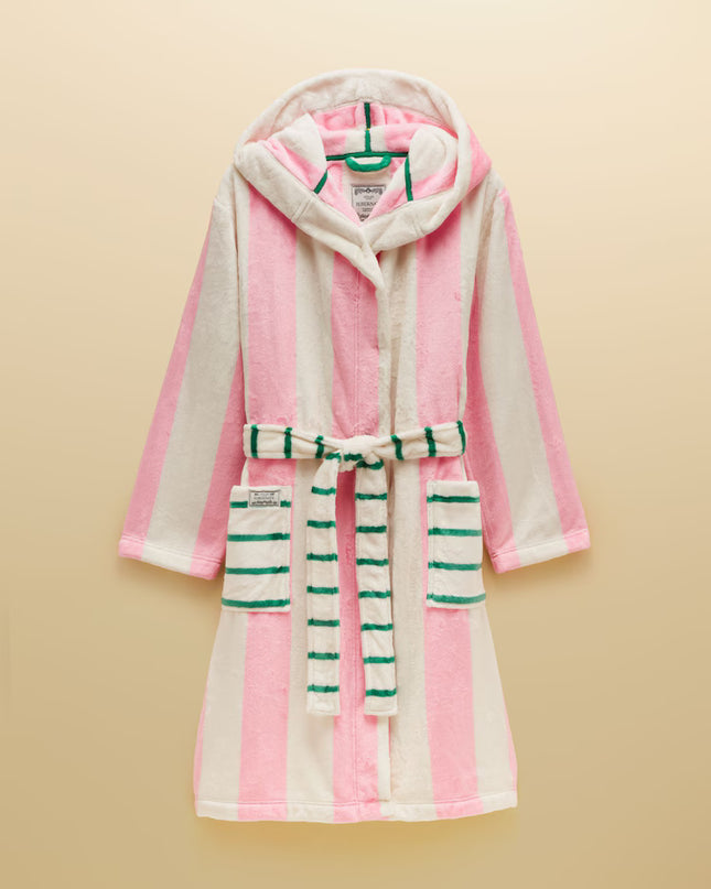 Luna Pink/Cream Stripe Hooded Fleece Dressing Gown