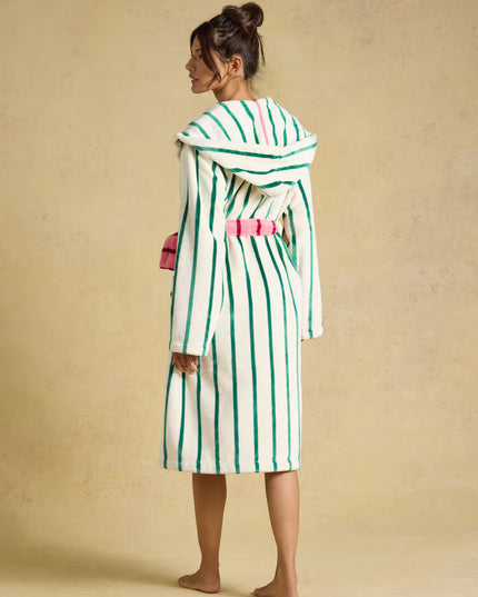 Luna Green/White Stripe Hooded Fleece Dressing Gown