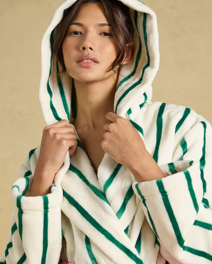 Luna Green/White Stripe Hooded Fleece Dressing Gown