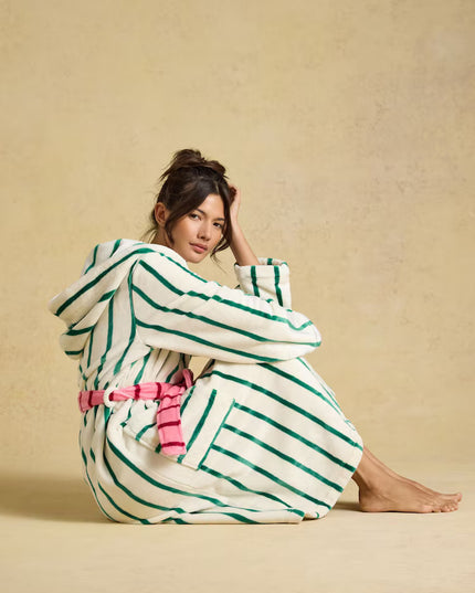 Luna Green/White Stripe Hooded Fleece Dressing Gown
