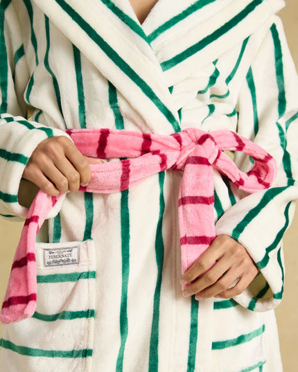 Luna Green/White Stripe Hooded Fleece Dressing Gown