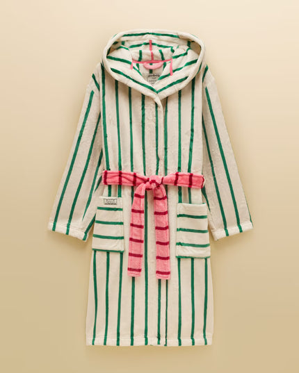 Luna Green/White Stripe Hooded Fleece Dressing Gown