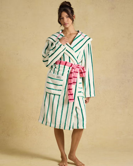 Luna Green/White Stripe Hooded Fleece Dressing Gown