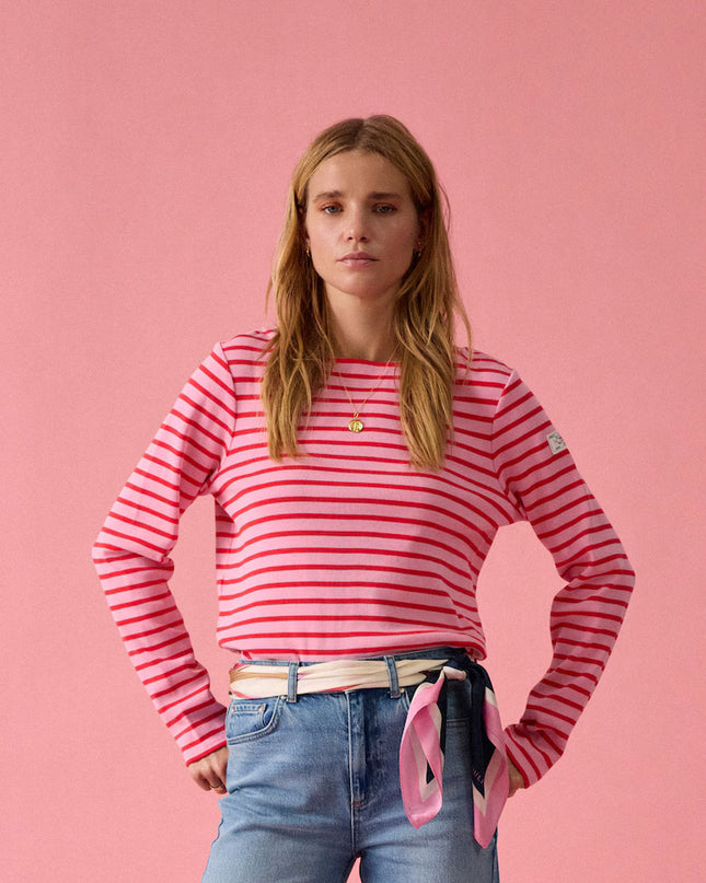 Harbour Boat Neck Breton Stripe Top - Pink/Red