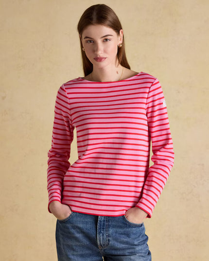 Harbour Boat Neck Breton Stripe Top - Pink/Red