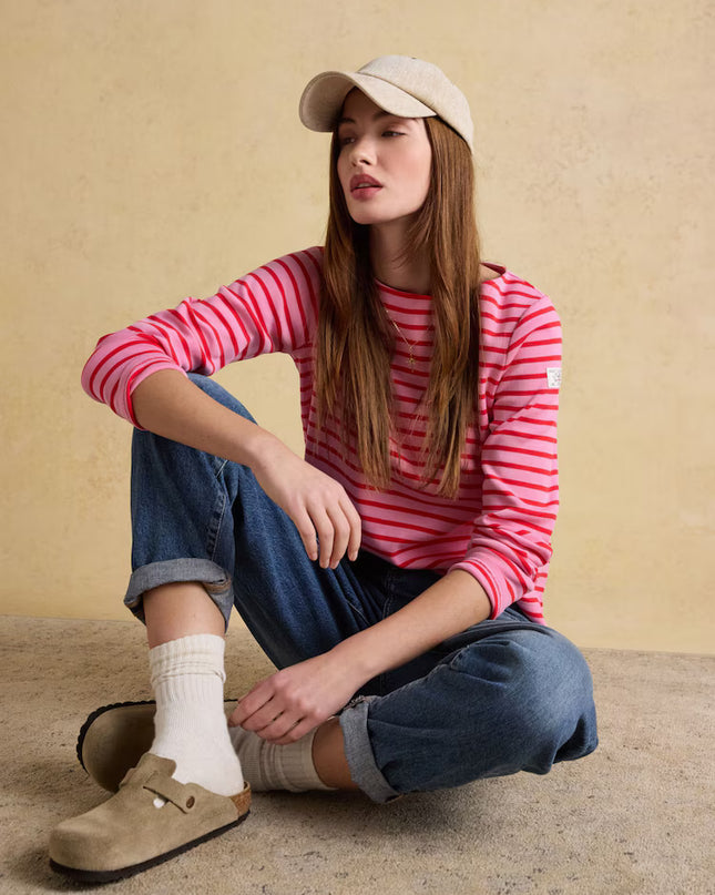 Harbour Boat Neck Breton Stripe Top - Pink/Red