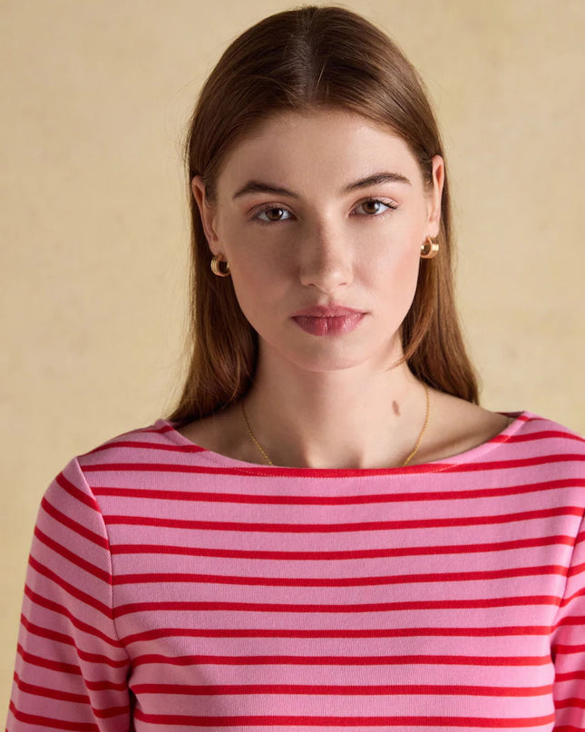Harbour Boat Neck Breton Stripe Top - Pink/Red
