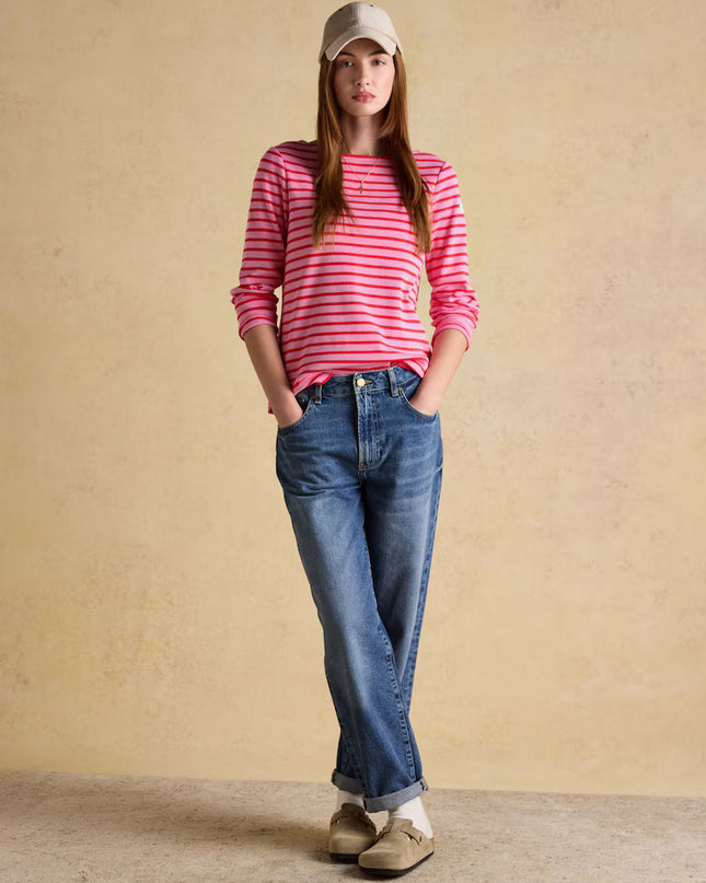 Harbour Boat Neck Breton Stripe Top - Pink/Red